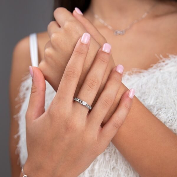 Anillo Cadena y Corazón Plata Ley 925 - Imagen 2