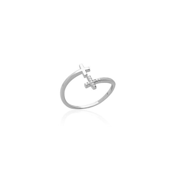 Anillo Cruz Doble Plata Ley 925