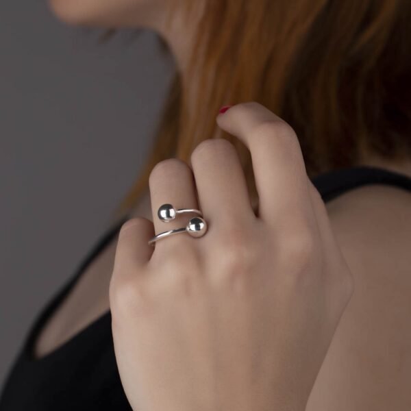 Anillo Tu y Yo Bolas Plata Ley 925 - Imagen 2