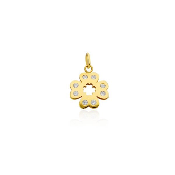 Colgante Trébol Suerte Circonitas Oro 18 Klt