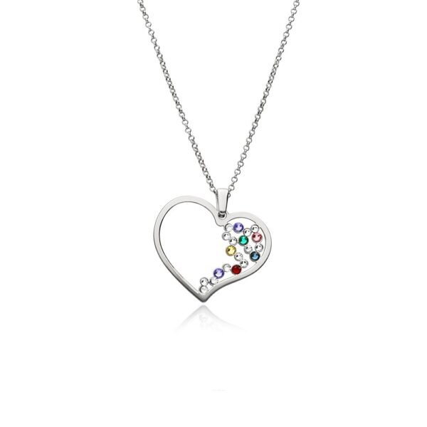 Collar Corazón Multicolor Plata Ley 925.