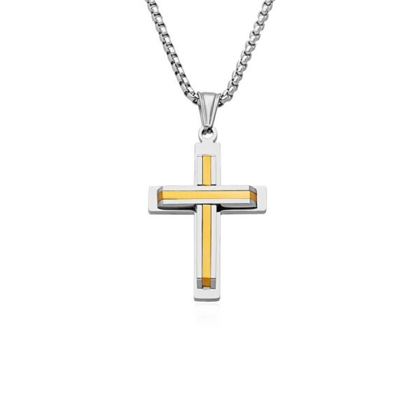 Collar Cruz 3D Bicolor Acero 316 L