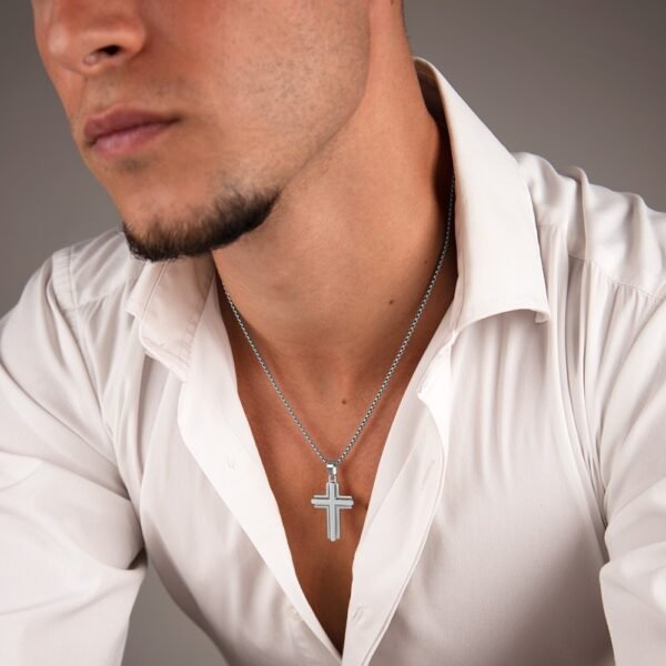 Collar Cruz Doble Diseño Acero 316 L - Imagen 2
