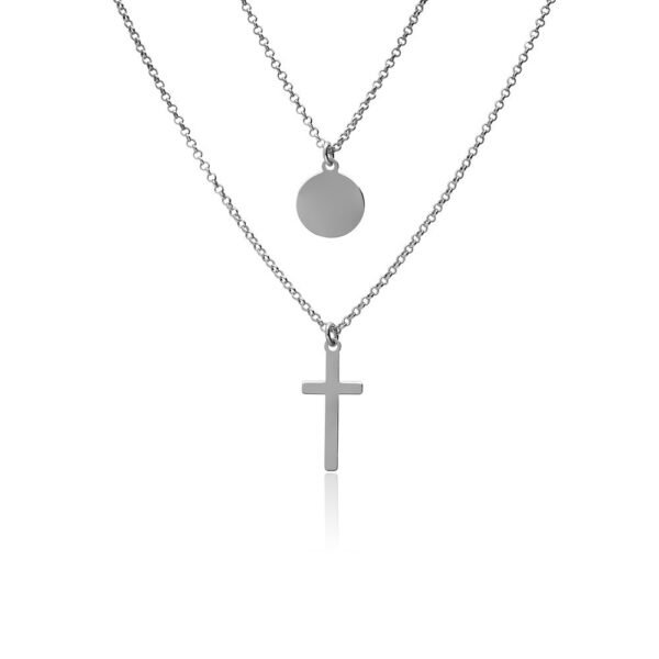 Collar Doble Cadena y Cruz Plata Ley 925