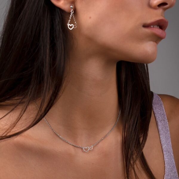 Collar Doble Corazón Plata Ley 925 - Imagen 2
