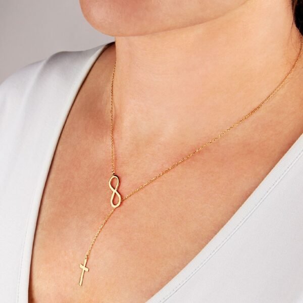 Collar Infinito y Cruz Oro 18 Klt - Imagen 2