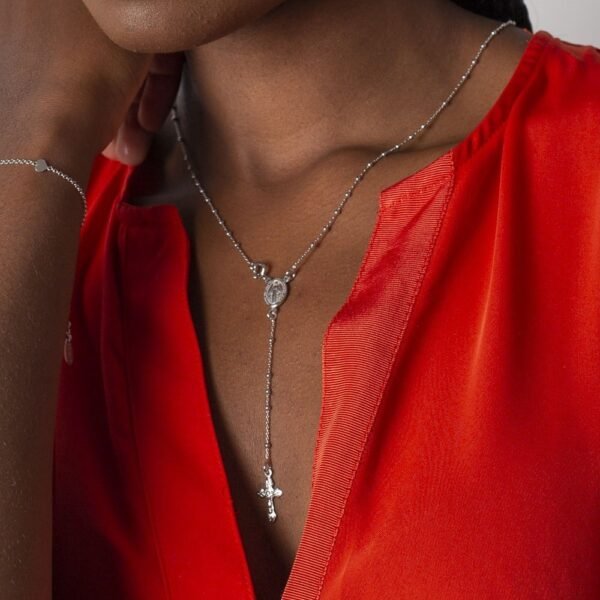 Collar Rosario Virgen Milagrosa Plata Ley 925 - Imagen 3