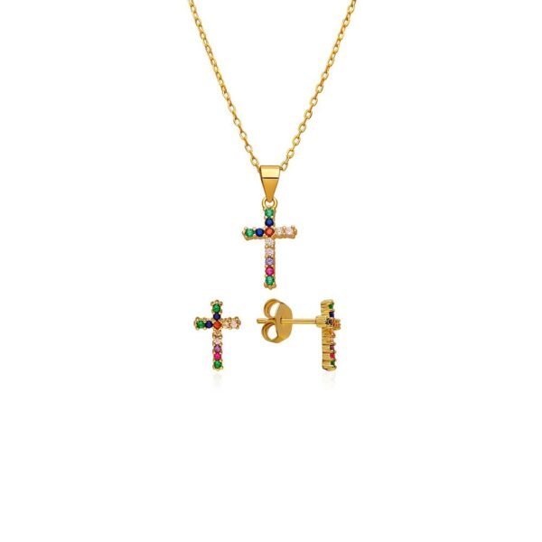 Conjunto Cruz Multicolor Plata Ley 925