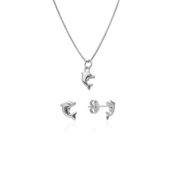 Conjunto Delfines Lisos Plata Ley 925