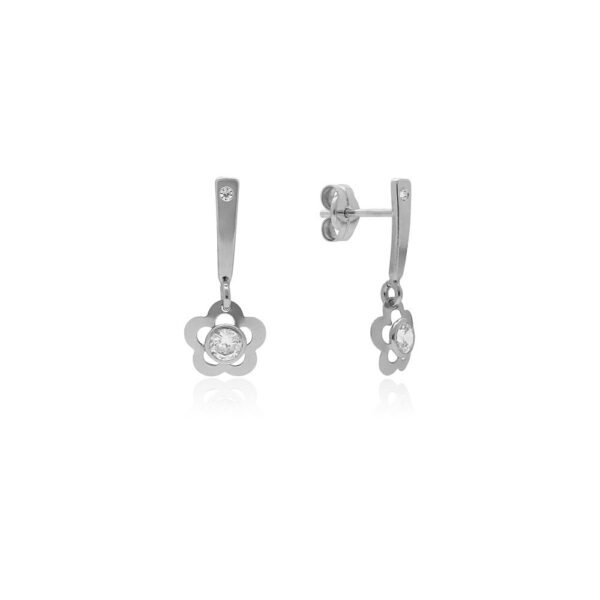Pendientes Largo Flor Oro Blanco 18 Klt