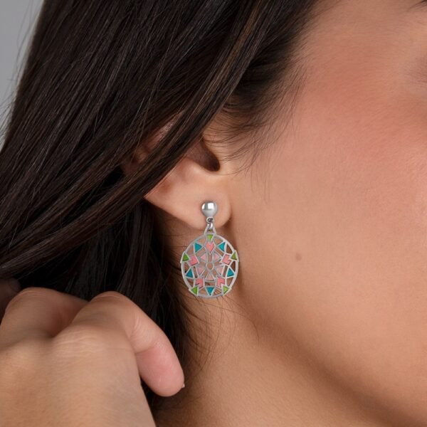 Pendientes Mandala Esmaltada Plata Ley 925 - Imagen 2
