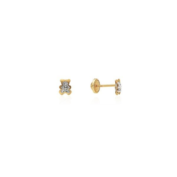 Pendientes Oso Circonitas Oro Ley 18 Klt