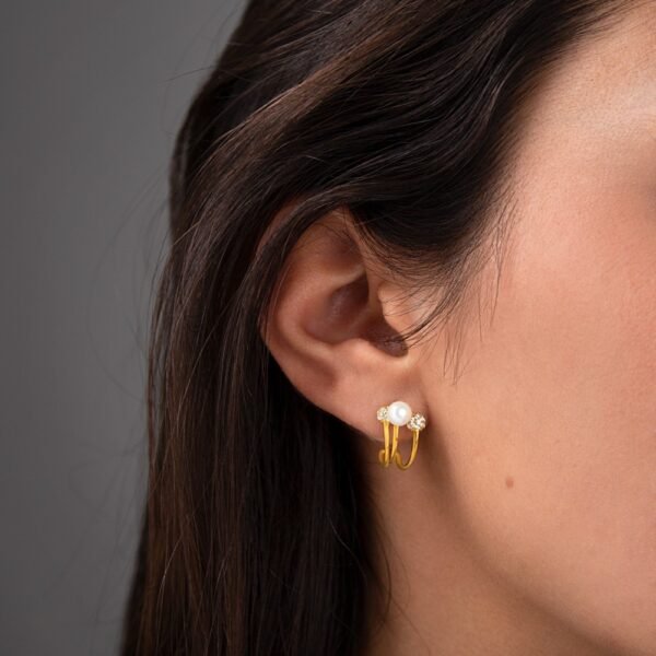 Pendientes Tres Vias Perlas Plata Ley 925 - Imagen 2