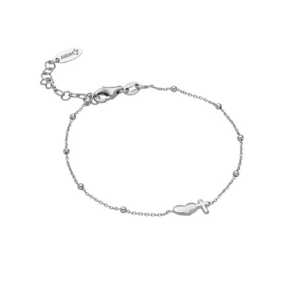 Pulsera Corazón y Cruz Plata Ley 925.