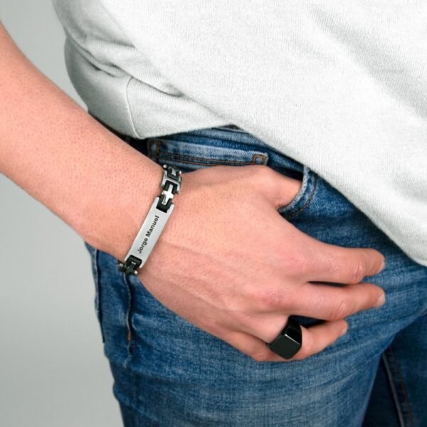 Pulsera Cruces Placa Acero 316 L - Imagen 2