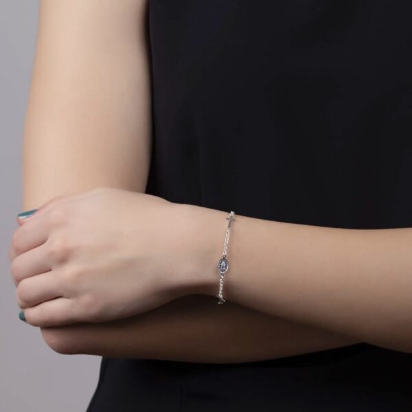 Pulsera Cruces Virgen Milagrosa Plata Ley 925 - Imagen 2