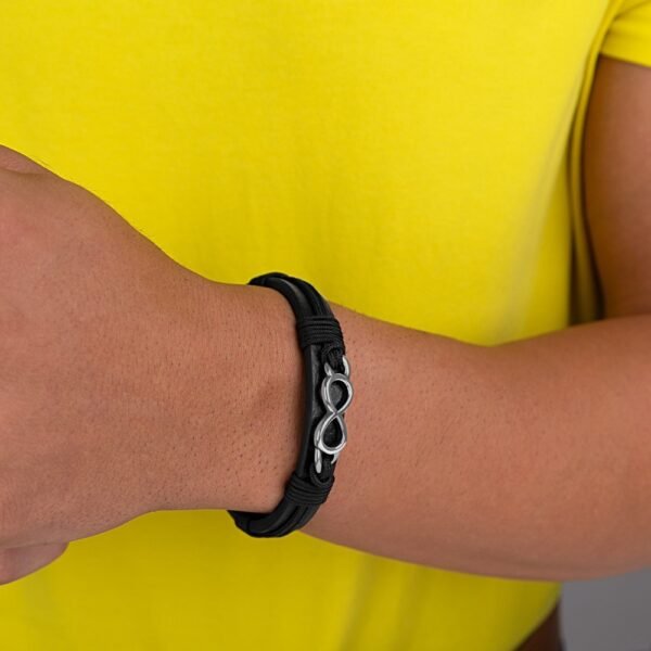 Pulsera Infinito Cuero y Cordón Acero 316 L - Imagen 2