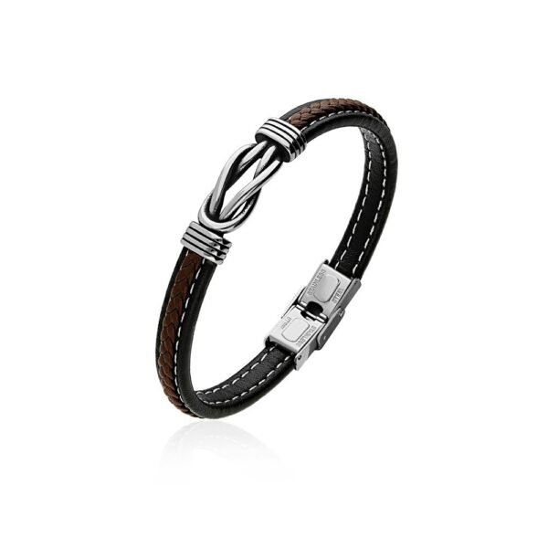 Pulsera Infinito Magnum Piel Negra y Marrón Acero 316 L