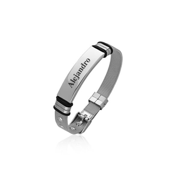 Pulsera Malla Cinturón y Placa, Acero 316 L