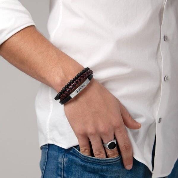 Pulsera Múltiple en Piel y Roca Acero 316 L - Imagen 2