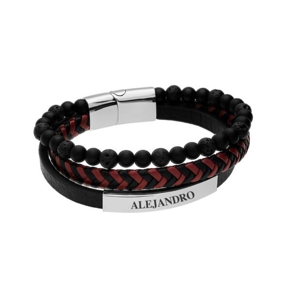 Pulsera Múltiple en Piel y Roca Acero 316 L