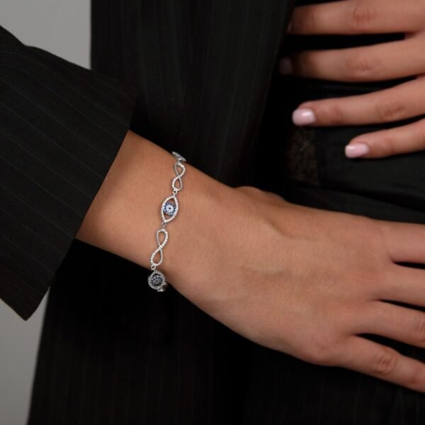 Pulsera Ojo Turco & Infinito Plata Ley 925 - Imagen 2