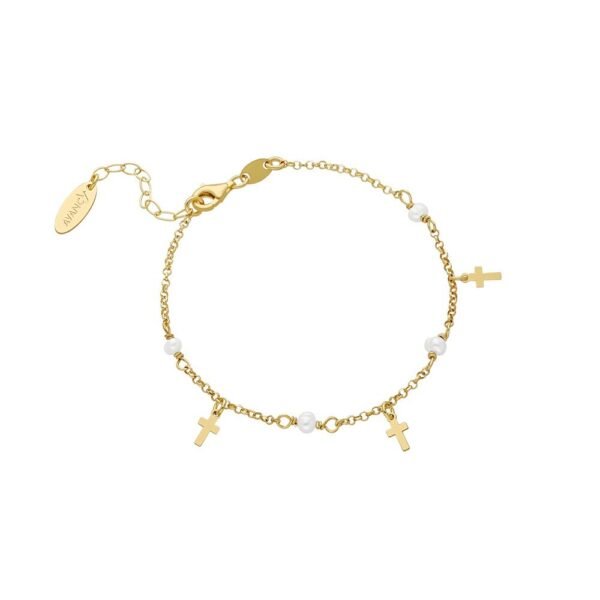 Pulsera Perlas y Cruces Plata Ley 925
