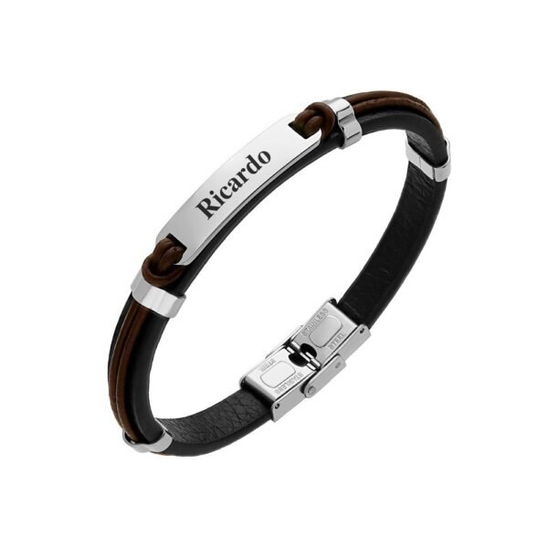 Pulsera Piel Negra y Cordón Central Acero 316 L - Imagen 3