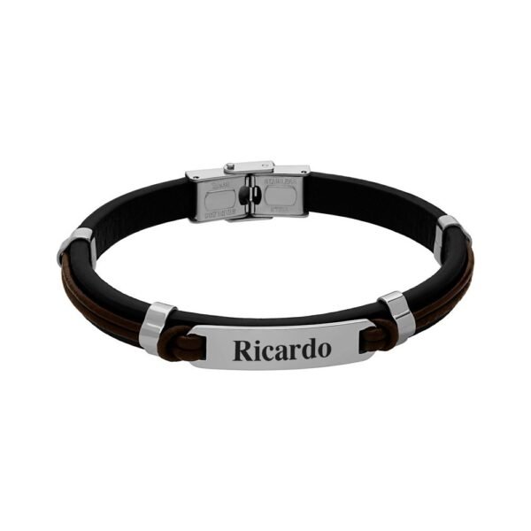Pulsera Piel Negra y Cordón Central Acero 316 L