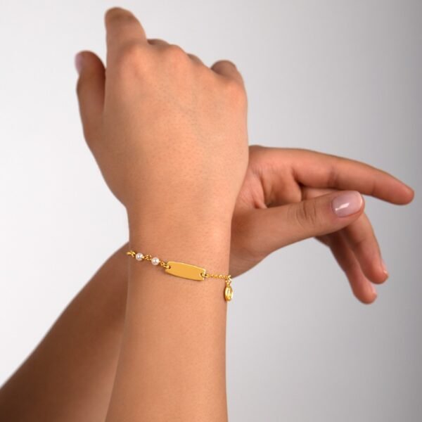 Pulsera Placa Perlas Plata Ley 925 - Imagen 2