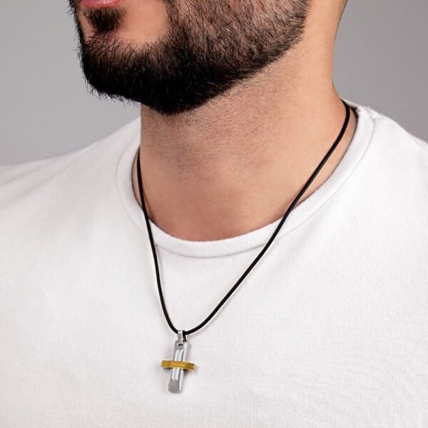 Collar Cruz Way Bicolor Acero 316 L - Imagen 3