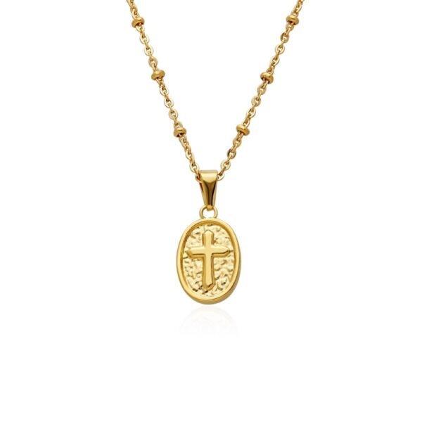 Collar Medalla Oval y Cruz Acero 316 L