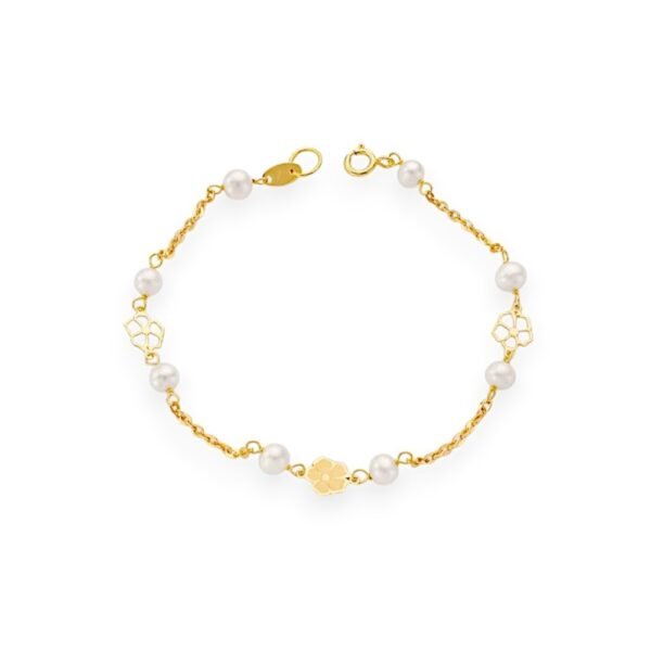 Pulsera Flor y Perlas Cultivadas Oro 18 Klt